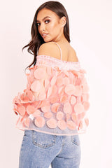 Coral Layered Applique Mesh Insert Blouse - Jadelynn-Blouse