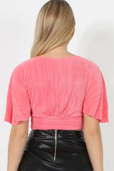 Coral Low Cut Crop Top - Taylor-Crop Tops