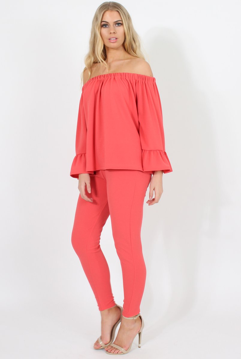 Coral Off The Shoulder Co-ord - Lydia-Co-ords