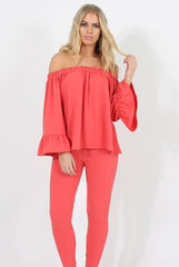 Coral Off The Shoulder Co-ord - Lydia-Co-ords