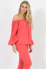Coral Off The Shoulder Co-ord - Lydia-Co-ords