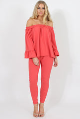 Coral Off The Shoulder Co-ord - Lydia-Co-ords