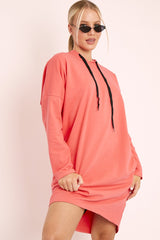 Coral Oversized Hoodie Jumper Dress - Mariah-Dresses