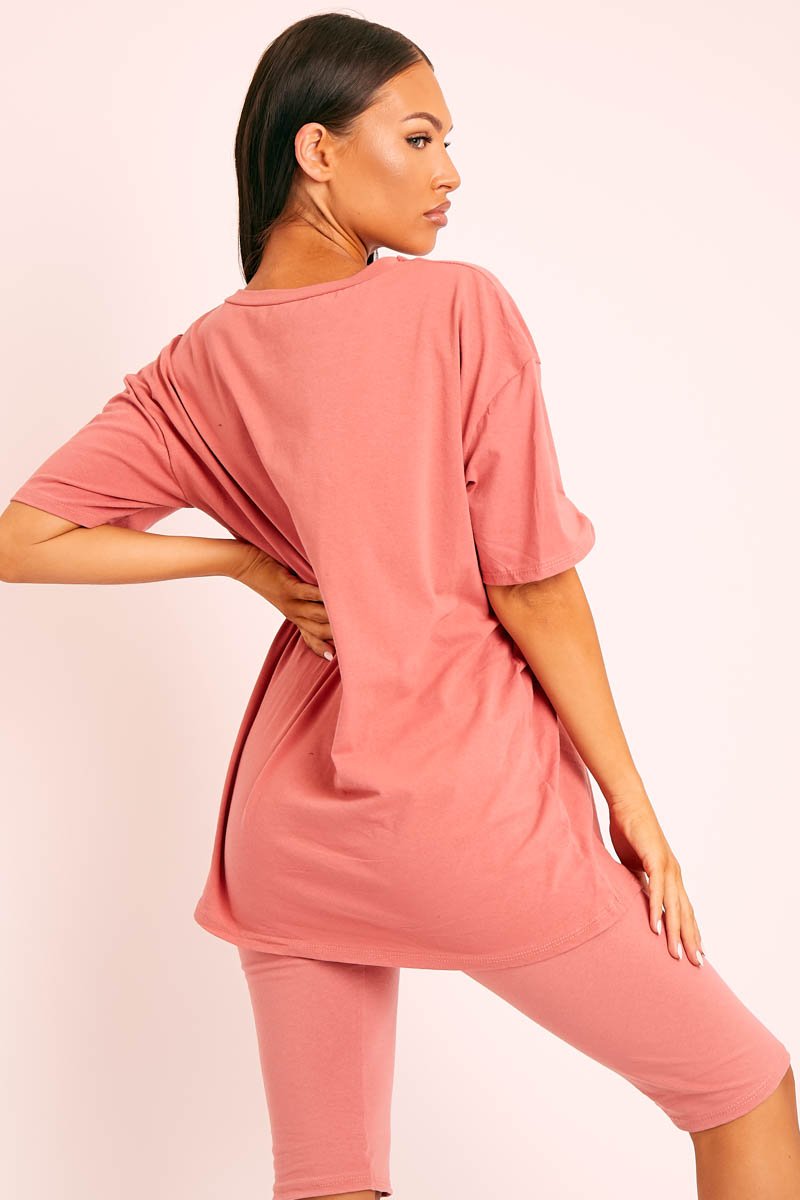 Coral Oversized T-shirt Cycling Shorts Co-ord - Bethanny-Co-ords