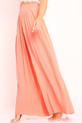 Coral Plisse Frill Waist Wide Leg Trousers - Otta-Trousers