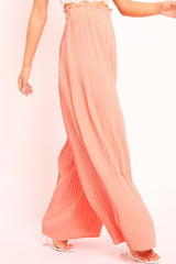 Coral Plisse Frill Waist Wide Leg Trousers - Otta-Trousers