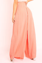 Coral Plisse Frill Waist Wide Leg Trousers - Otta-Trousers