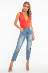 Coral Plunge Ruched Bodysuit - Sookie-Bodysuits