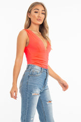 Coral Plunge Ruched Bodysuit - Sookie-Bodysuits