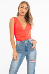Coral Plunge Ruched Bodysuit - Sookie-Bodysuits