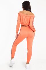 Coral Purple Stripe Detail Tie Waist Sweatshirt and Jogger Set - Zamiya-Tracksuits