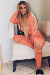 Coral Purple Stripe Detail Tie Waist Sweatshirt and Jogger Set - Zamiya-Tracksuits
