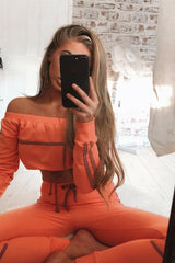 Coral Purple Stripe Detail Tie Waist Sweatshirt and Jogger Set - Zamiya-Tracksuits