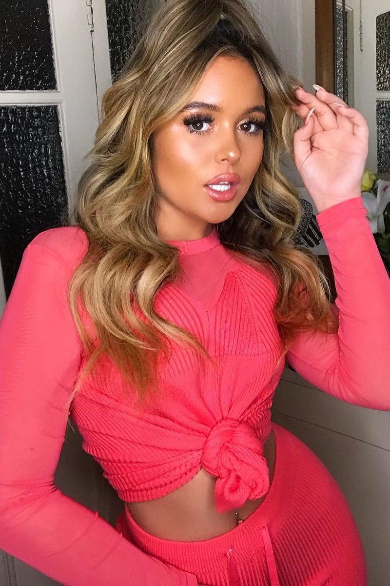 Coral Rib Knit Mesh Insert Loungewear Set - Genavie-Loungewear