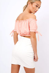 Coral Ruched Bardot Gypsy Crop Top - Janette-Crop Tops