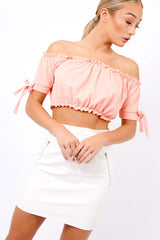 Coral Ruched Bardot Gypsy Crop Top - Janette-Crop Tops