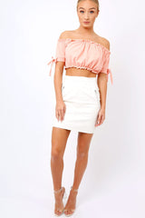 Coral Ruched Bardot Gypsy Crop Top - Janette-Crop Tops