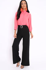 Coral Ruffle Neck Blouse with Cut out Back - Amelie-Tops