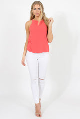 Coral Scallop Hem High Neck Vest - Kelsey-Tops