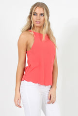 Coral Scallop Hem High Neck Vest - Kelsey-Tops