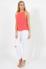 Coral Scallop Hem High Neck Vest - Kelsey-Tops
