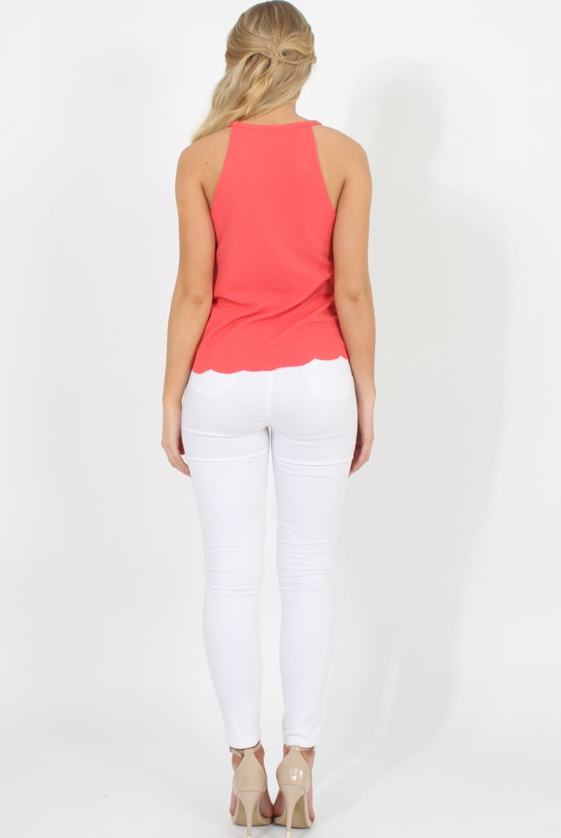 Coral Scallop Hem High Neck Vest - Kelsey-Tops