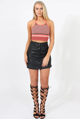 Coral Stripey Alter Neck Crop Top - Pia-Crop Tops