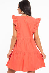 Coral Woven Ruffle Detail Tiered Smock Dress - Grace-Dresses