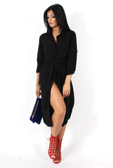 Cori Black Split Shirt Dress-Dresses