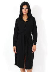 Cori Black Split Shirt Dress-Dresses