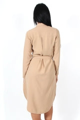 Cori Camel Split Shirt Dress-Dresses