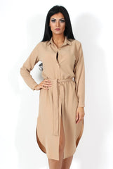 Cori Camel Split Shirt Dress-Dresses