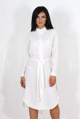 Cori White Split Shirt Dress-Dresses
