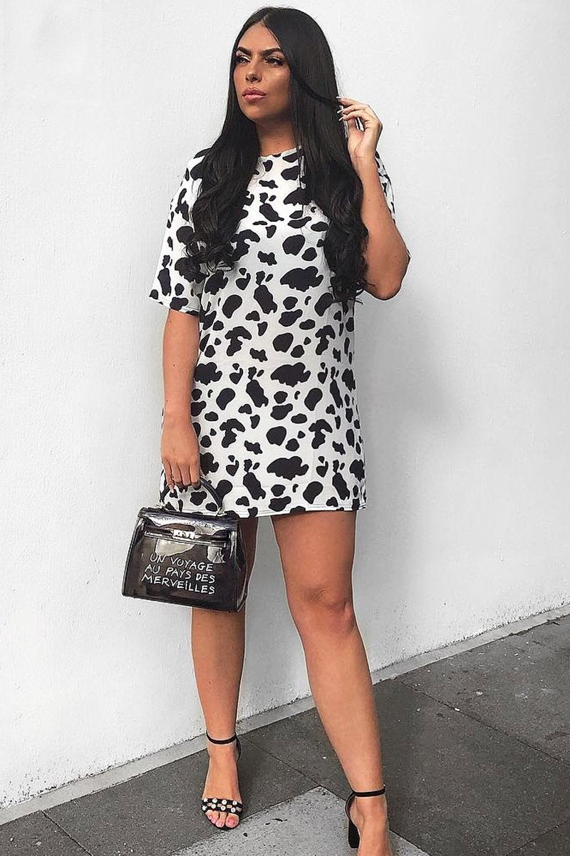 Cow Print Oversized Shift Dress - Dayle-Dresses