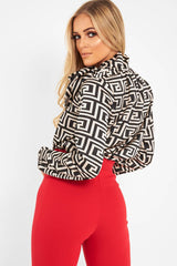 Cream Aztec Print Satin Long Sleeve Bow Shirt - Abrah-Shirts