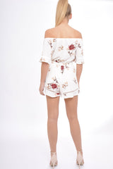 Cream Bardot Floral Playsuit - Estee-Playsuits