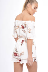 Cream Bardot Floral Playsuit - Estee-Playsuits