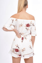 Cream Bardot Floral Playsuit - Estee-Playsuits