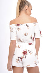 Cream Bardot Floral Tassel Playsuit - Keren-Playsuits