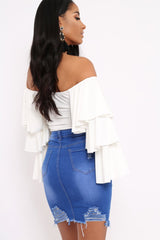 Cream Bardot Top with Frill Sleeves - Brigid-Tops