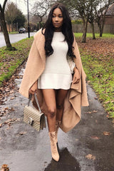 Cream Bell Sleeve Extreme Hem Chunky Knit Jumper Dress - Paige-Dresses