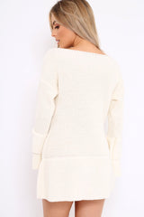 Cream Bell Sleeve Extreme Hem Chunky Knit Jumper Dress - Paige-Dresses