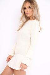 Cream Bell Sleeve Extreme Hem Chunky Knit Jumper Dress - Paige-Dresses
