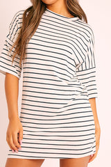 Cream Black Striped T-shirt Dress - Hanaa-T-shirt