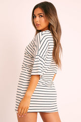 Cream Black Striped T-shirt Dress - Hanaa-T-shirt