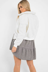 Cream Borg Cropped Bomber Jacket - Heidy-Jackets