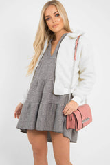 Cream Borg Cropped Bomber Jacket - Heidy-Jackets