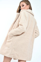 Cream Borg Longline Oversized Coat - Acadia-Coats