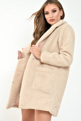Cream Borg Longline Oversized Coat - Acadia-Coats
