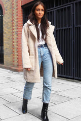 Cream Borg Longline Oversized Coat - Acadia-Coats